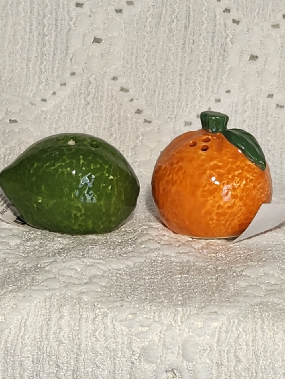 Salt And Pepper Shakers Lime And Orange Ceramic Miniatures